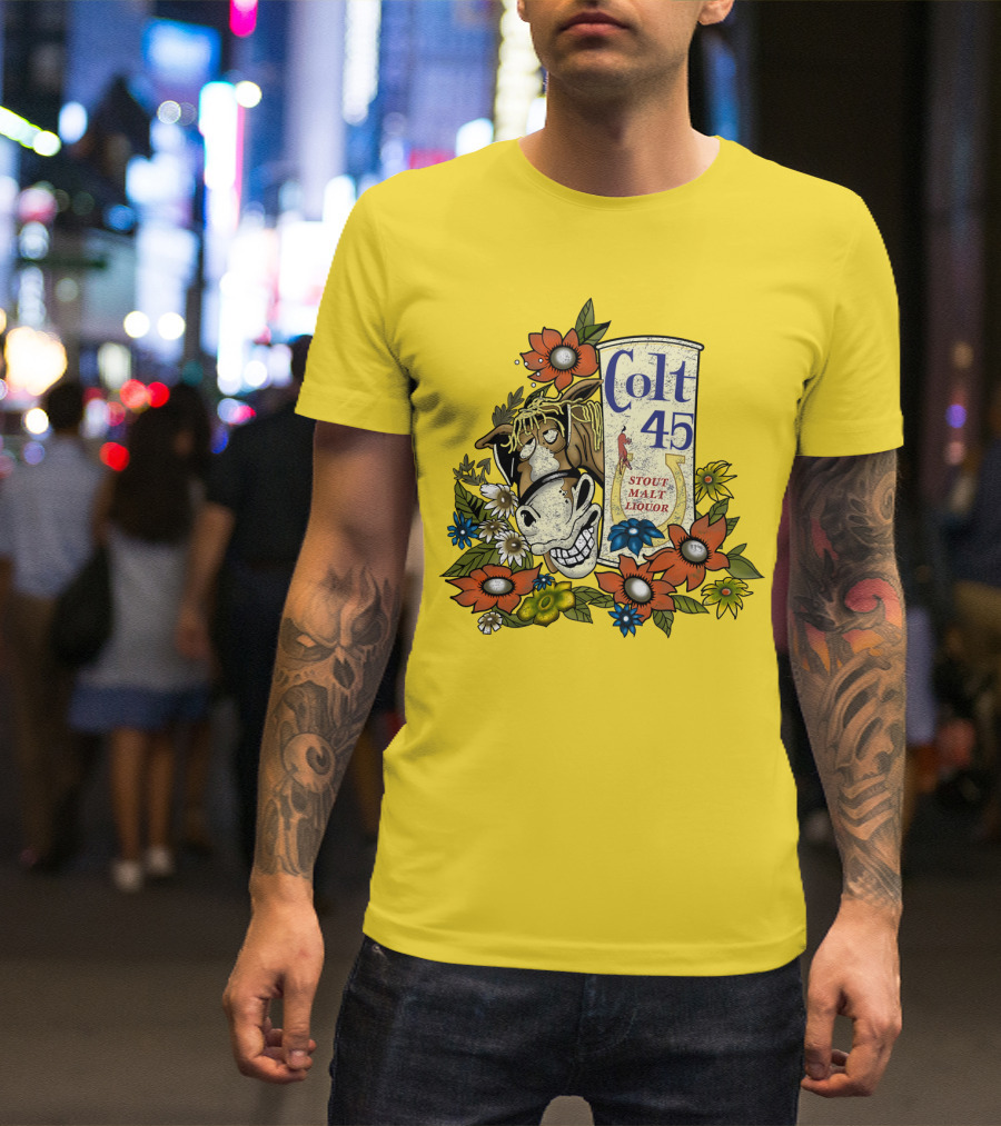 Colt 45 Stout Malt Liquor Jeff Spicoli Horse Floral T-Shirt