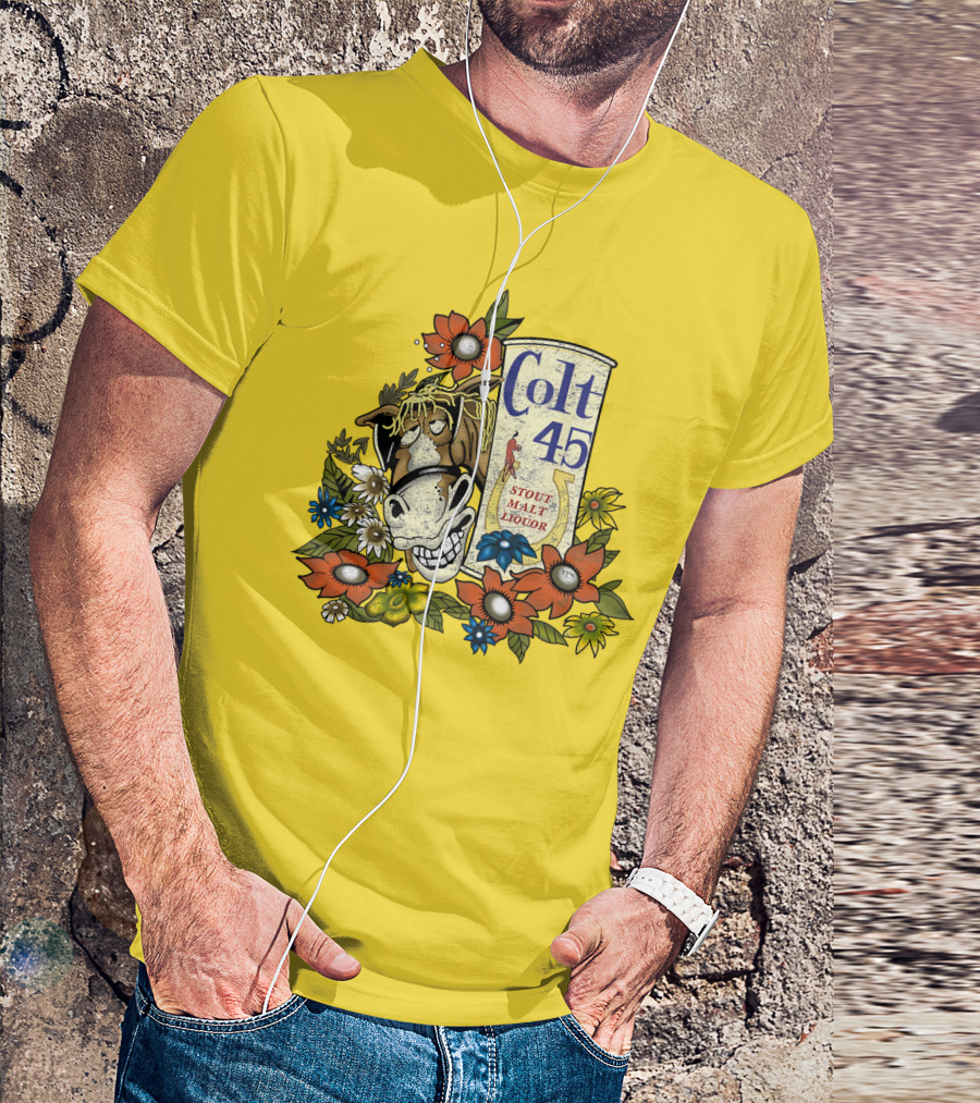 Colt 45 Stout Malt Liquor Jeff Spicoli Horse Floral T-Shirt