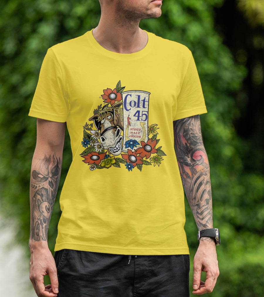 Colt 45 Stout Malt Liquor Jeff Spicoli Horse Floral T-Shirt