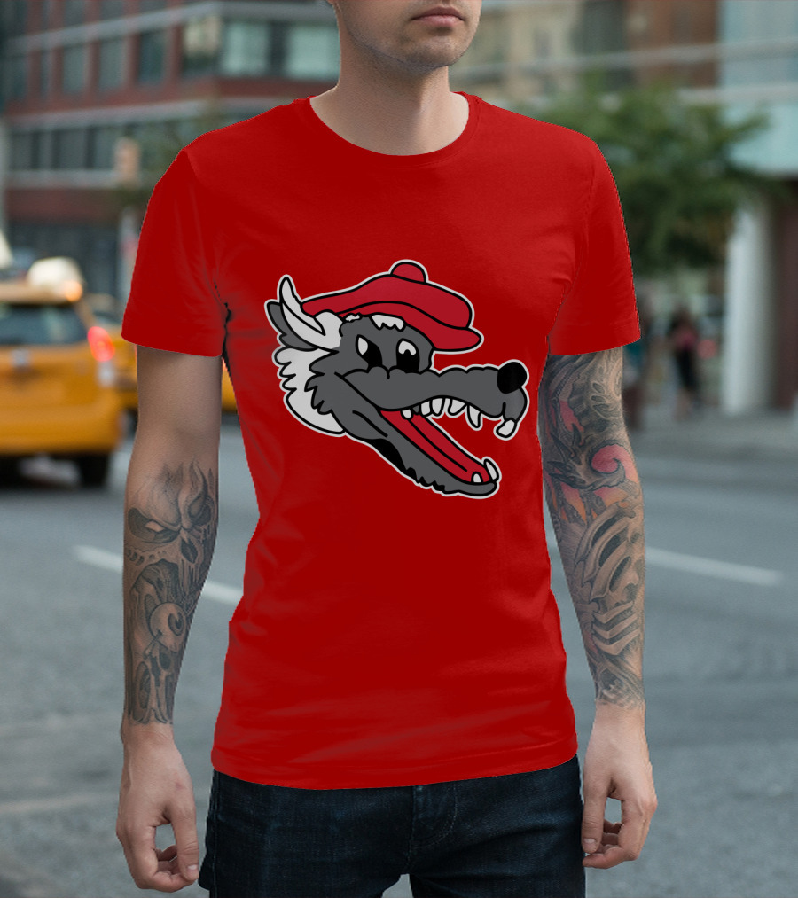 Ridgemont Wolves Cartoon Wolf in Red Beret T-Shirt