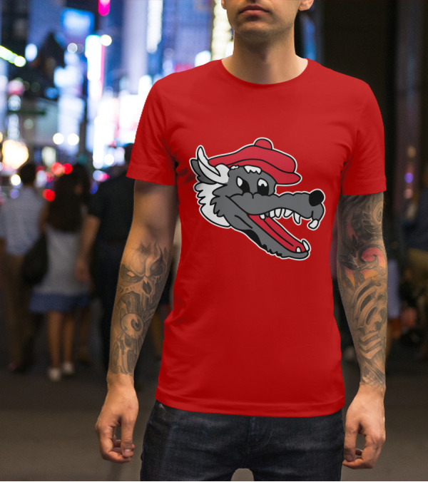 Ridgemont Wolves Cartoon Wolf In Red Beret T-Shirt