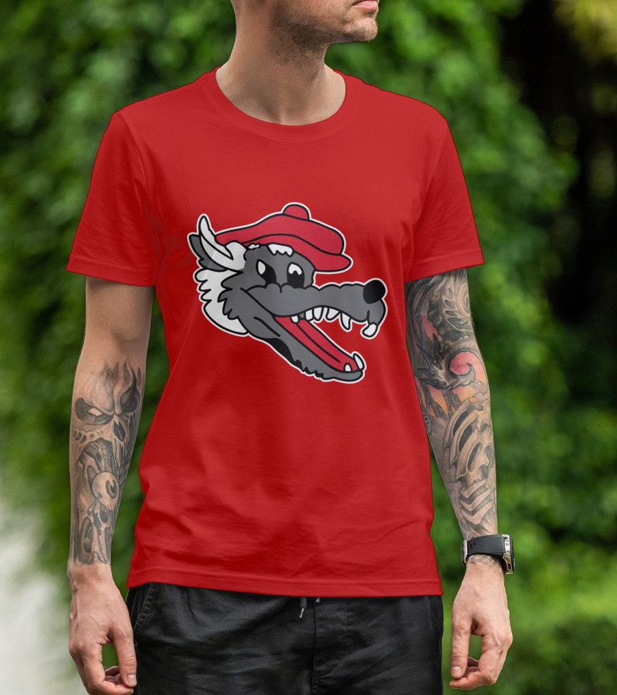 Ridgemont Wolves Cartoon Wolf In Red Beret T-Shirt