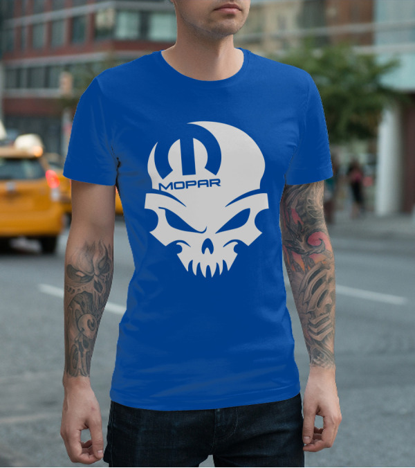 Mopar Skull Logo Blue Background T-Shirt