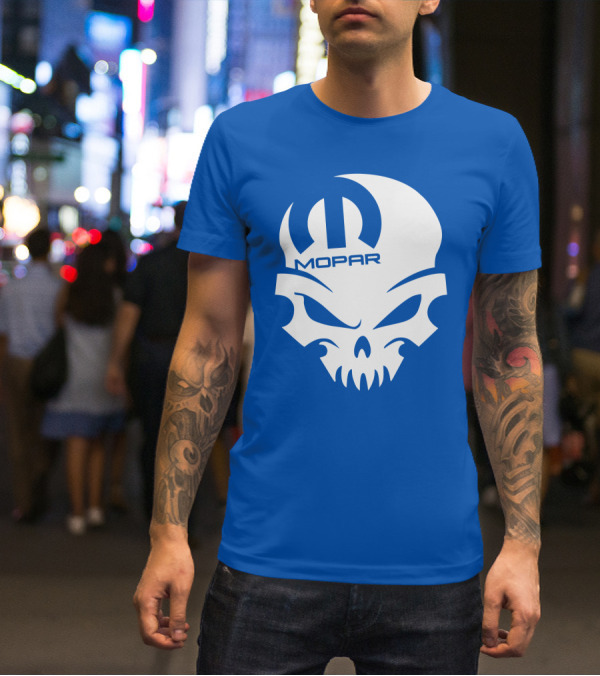 Mopar Skull Logo Blue Background T-Shirt