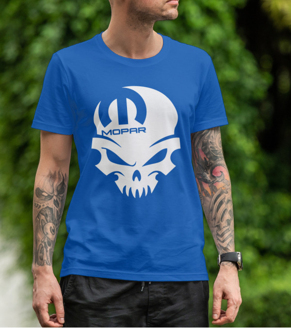 Mopar Skull Logo Blue Background T-Shirt