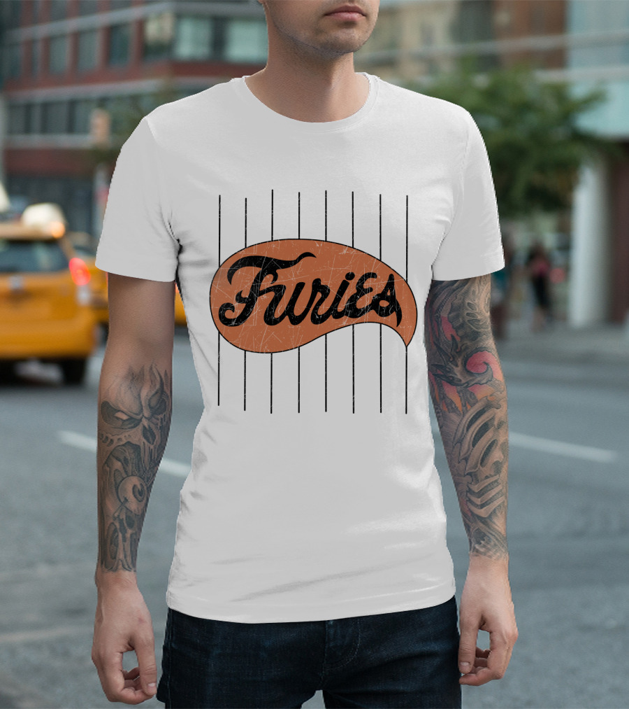 Furies Retro Baseball Style Text with Vertical Stripes T-Shirt