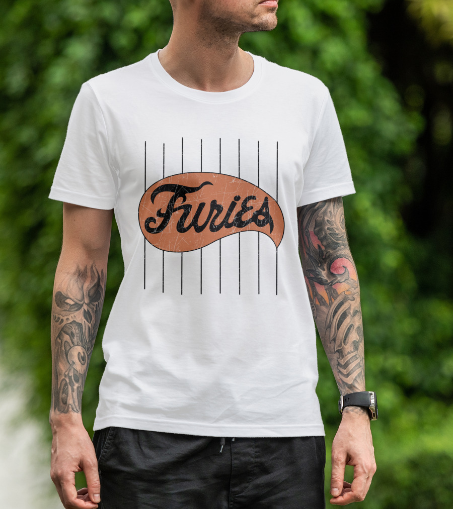 Furies Retro Baseball Style Text With Vertical Stripes T-Shirt