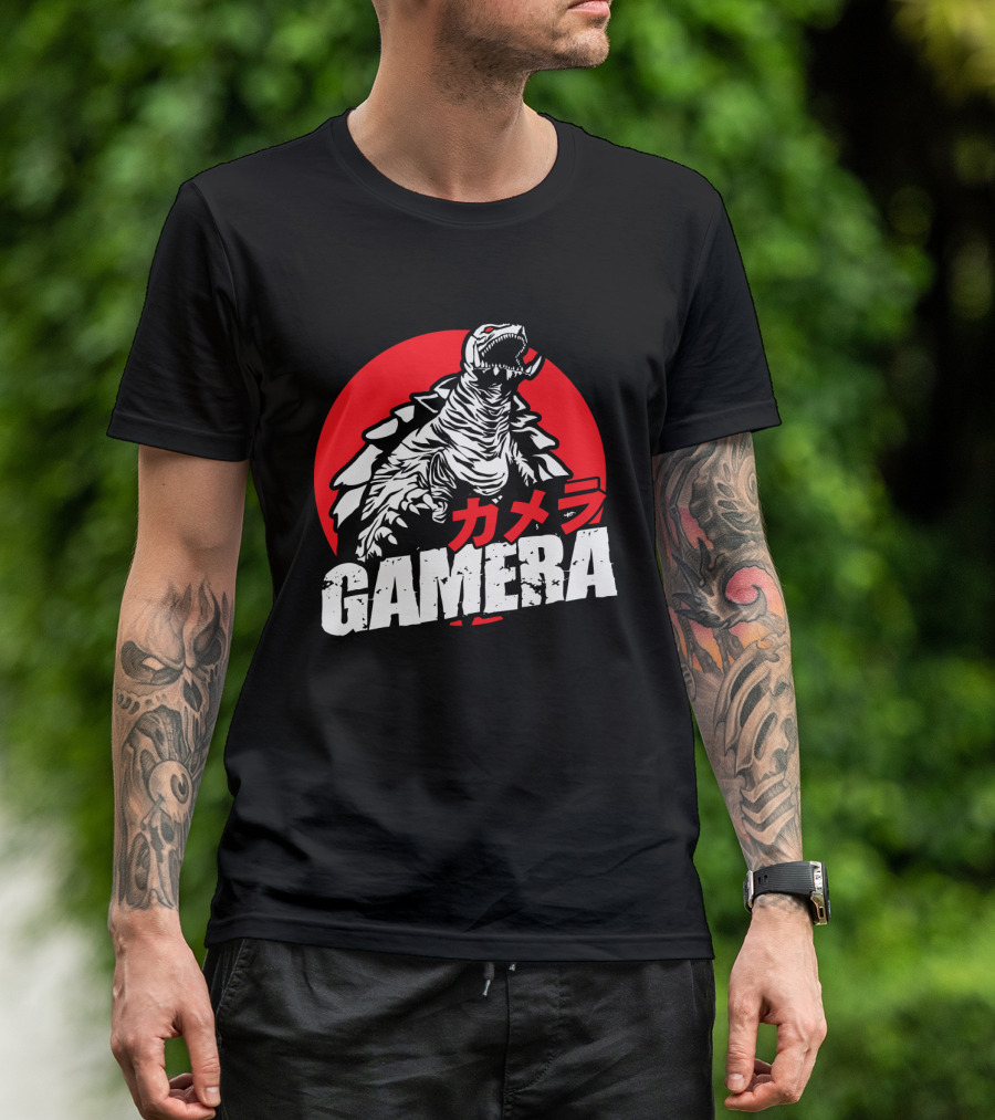 GAMERA Flying Turtle Kaiju Red Circle Background T-Shirt