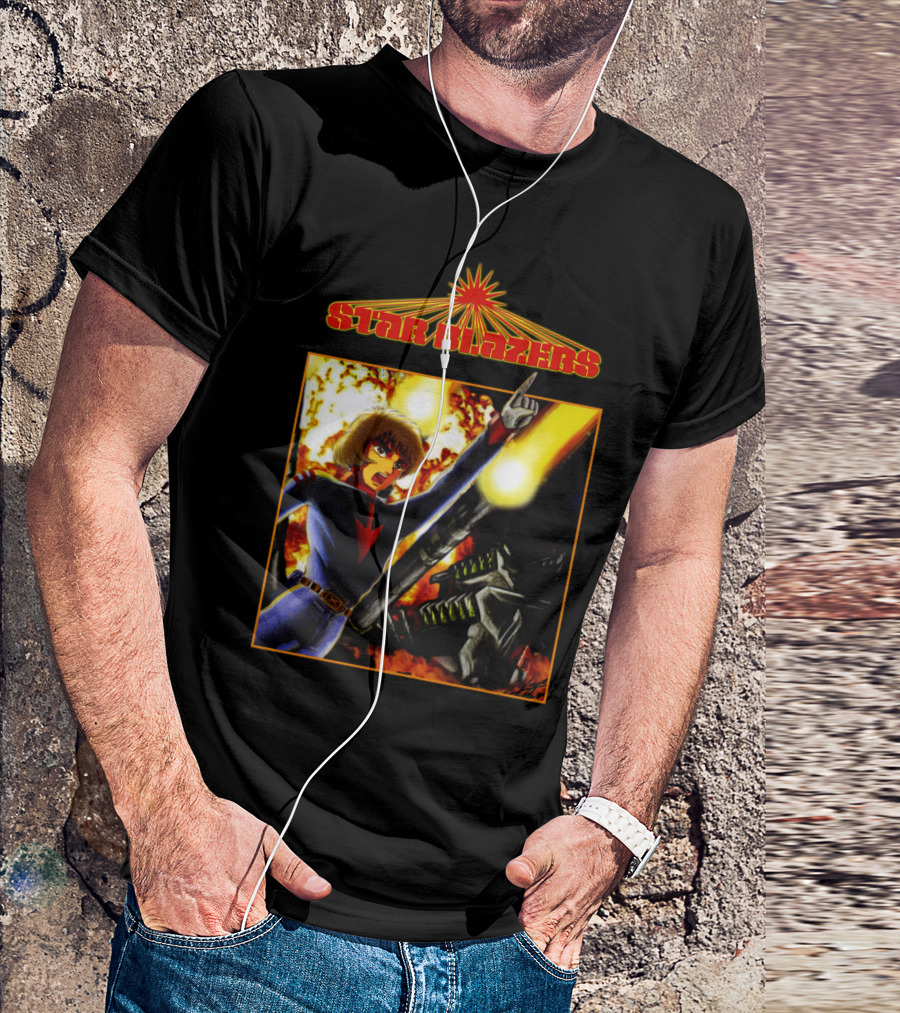 Star Blazers Anime Character In Action Scene With Explosions And Giant Mecha T-Shirt