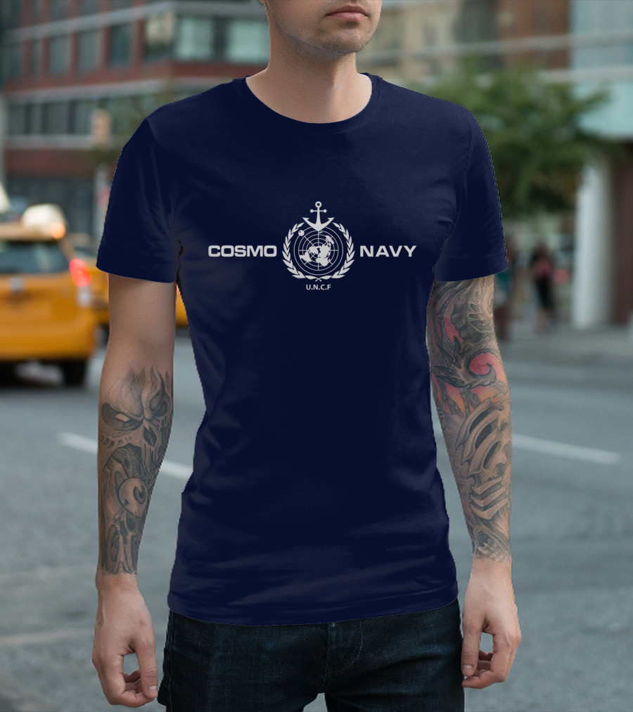 COSMO NAVY U.N.C.F Anchor Emblem on Dark Blue T-Shirt