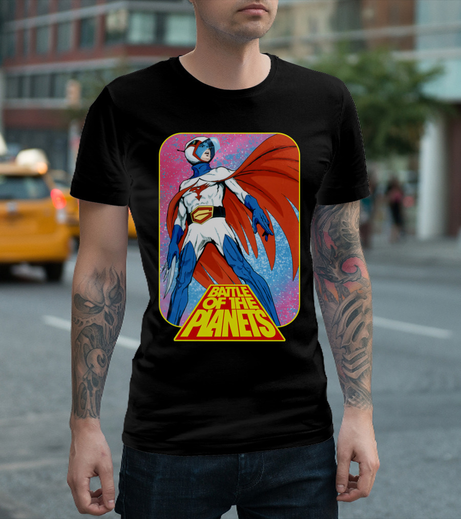 Battle of The Planets G-Force Heroic Stance in Space Background T-Shirt