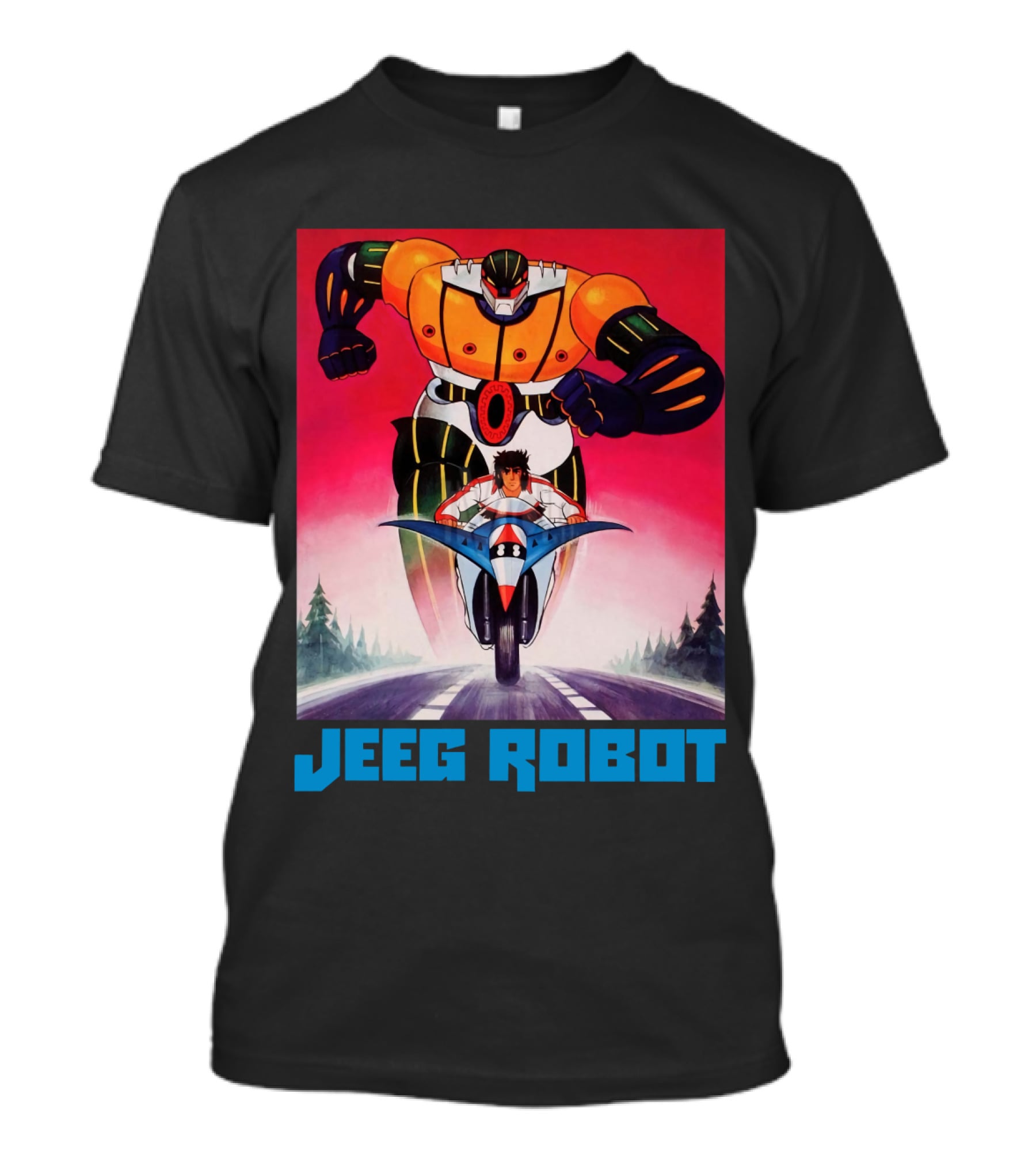 Jeeg Robot Anime Character With Motorcycle Racing T-Shirt