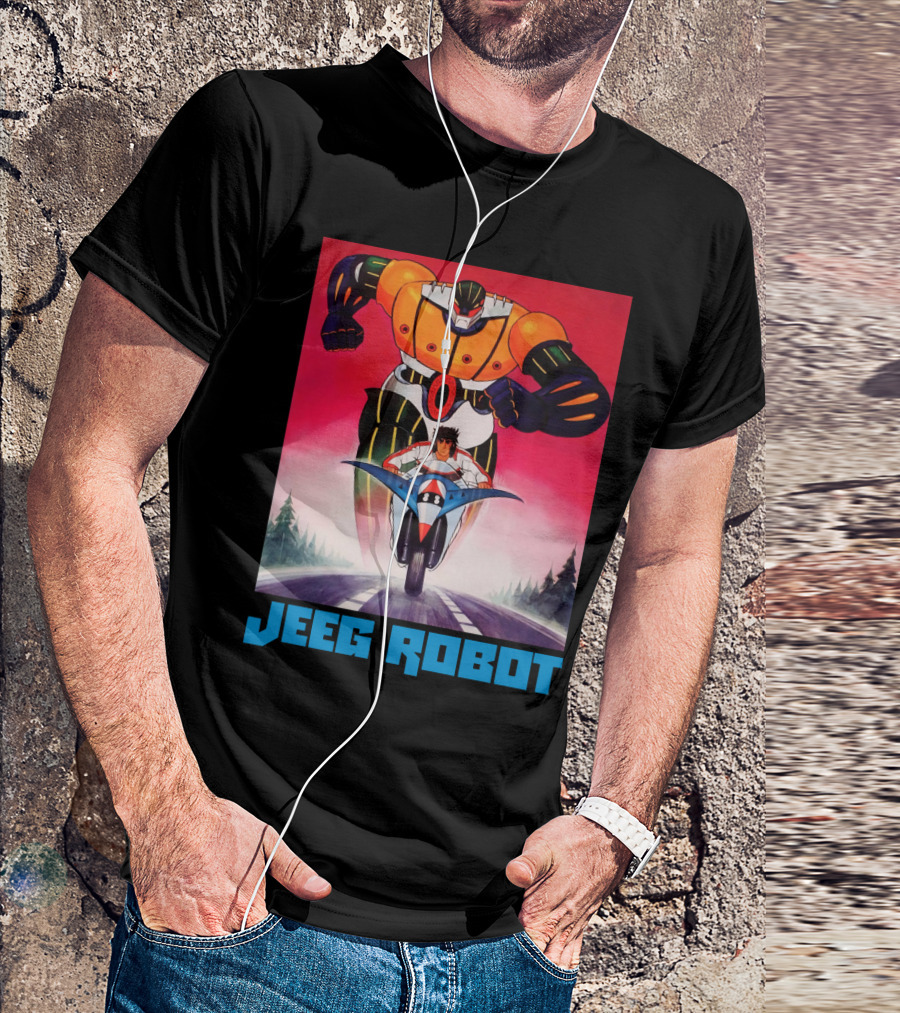 Jeeg Robot Anime Character With Motorcycle Racing T-Shirt