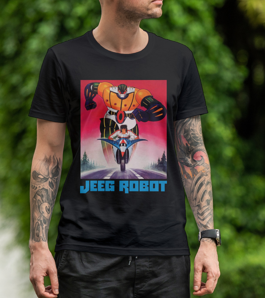 Jeeg Robot Anime Character With Motorcycle Racing T-Shirt