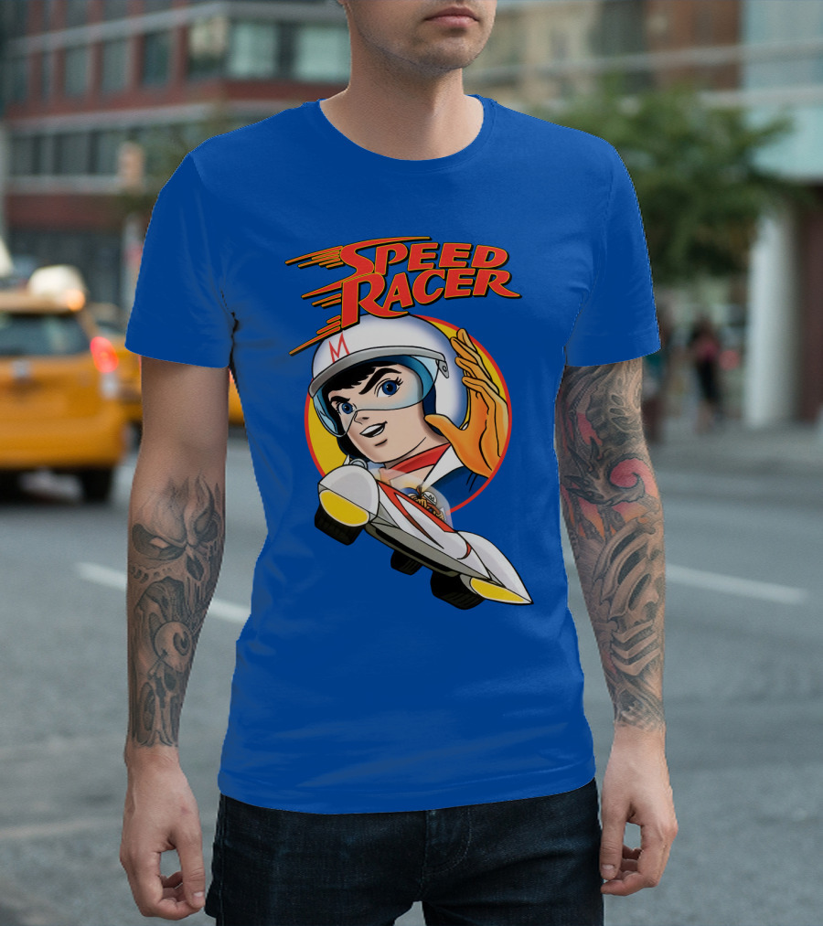 Speed Racer Character with Helmet and Car T-Shirt