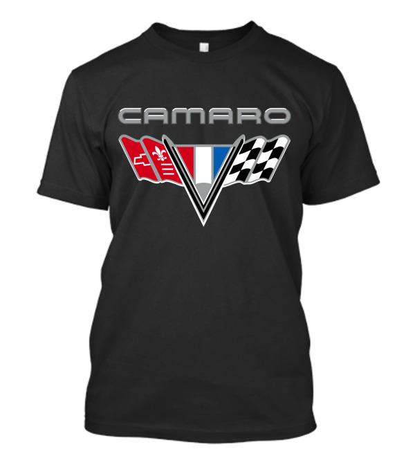 Camaro Chevrolet Racing Flags Logo With Emblems T-Shirt