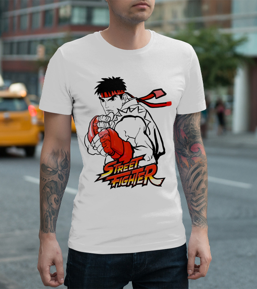 Street Fighter Ryu Red Gloves and Bandana Fighting Pose T-Shirt
