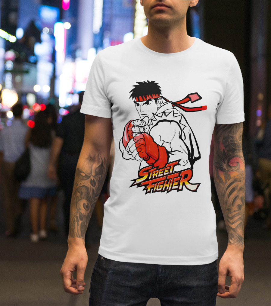 Street Fighter Ryu Red Gloves And Bandana Fighting Pose T-Shirt