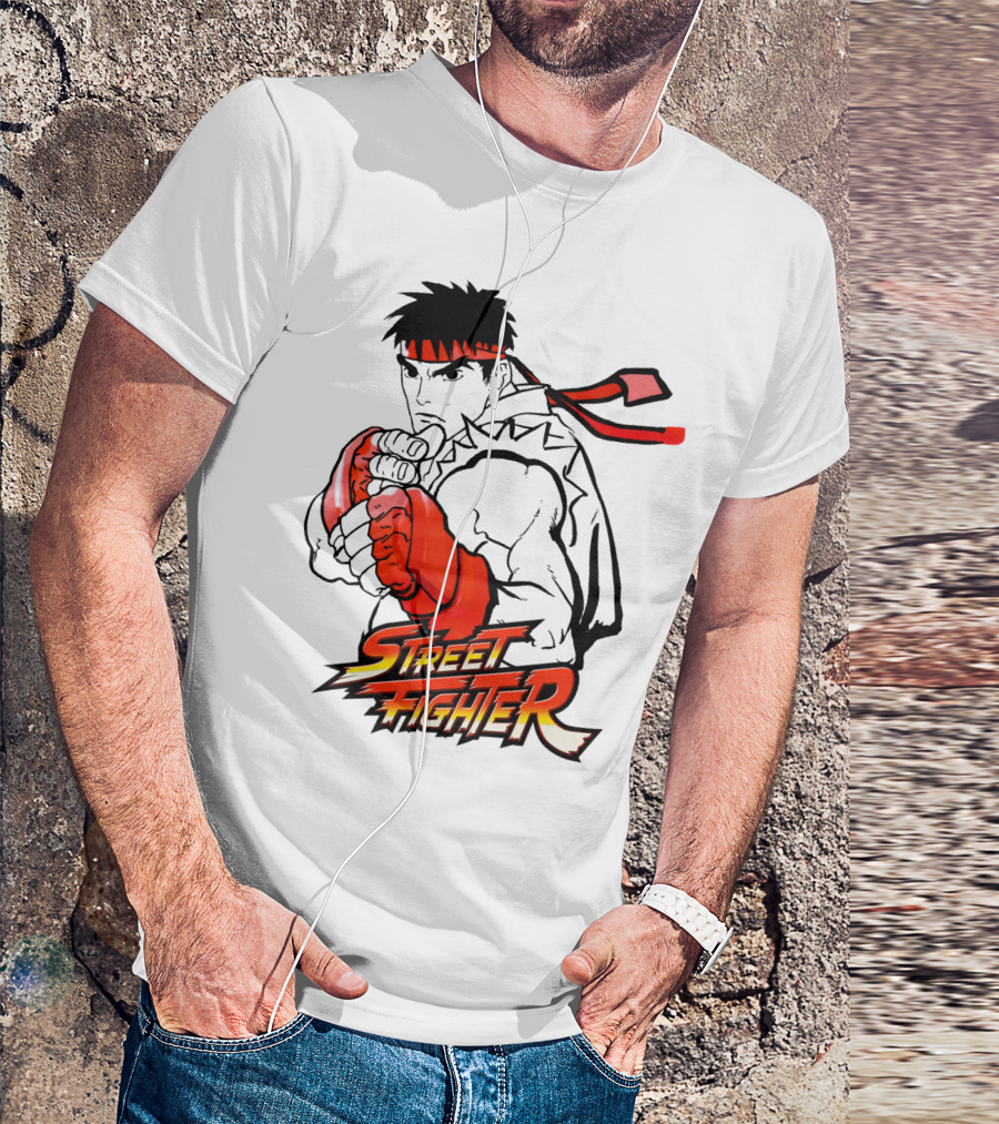 Street Fighter Ryu Red Gloves And Bandana Fighting Pose T-Shirt