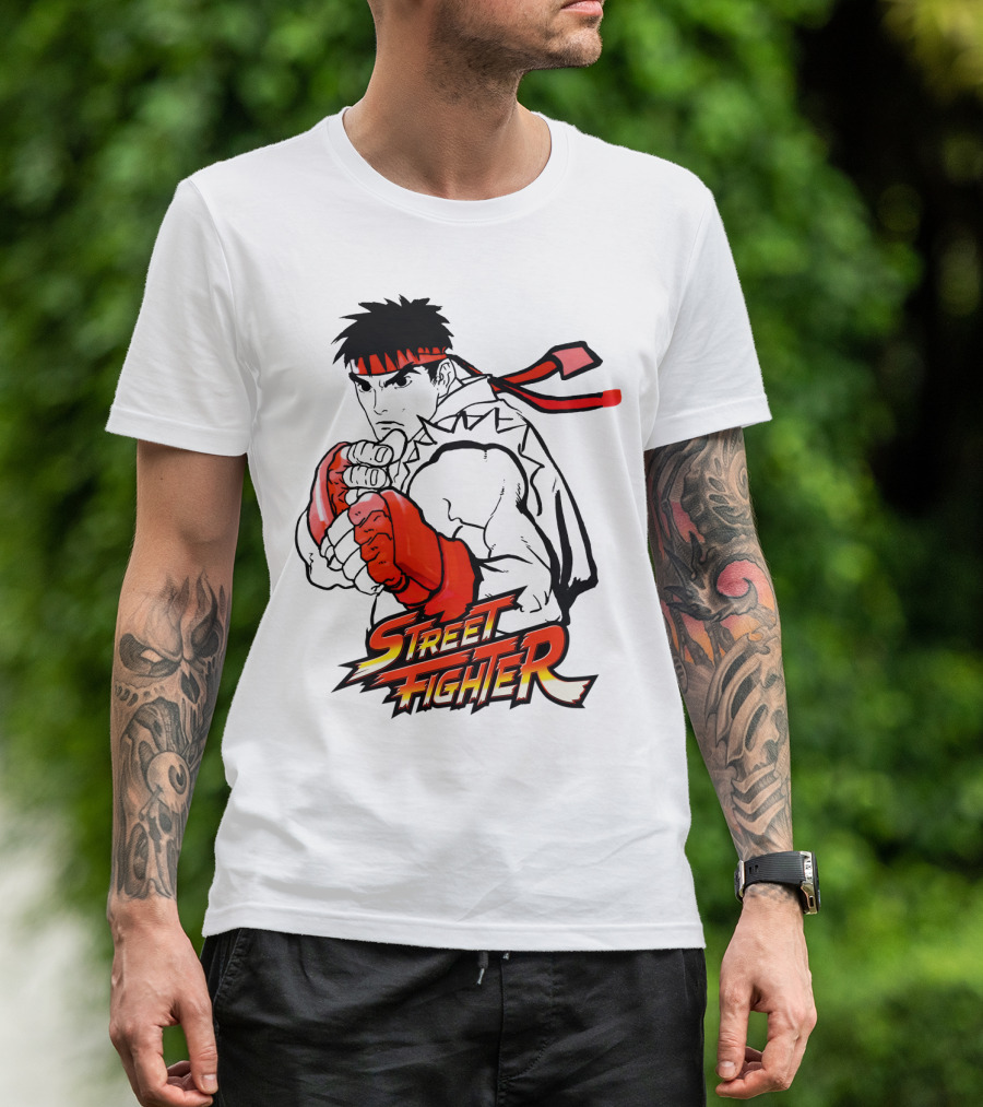 Street Fighter Ryu Red Gloves And Bandana Fighting Pose T-Shirt
