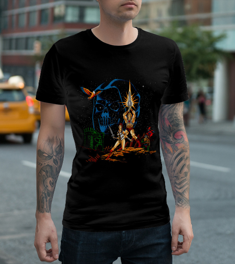 Masters Of The Universe He-Man Castle Grayskull Skeletor Teela Battle Scene T-Shirt
