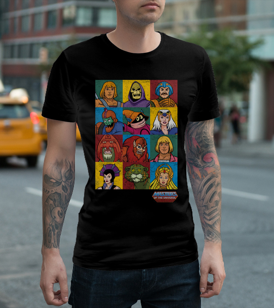 MASTERS OF THE UNIVERSE He-Man Skeletor Teela Orko Man-at-Arms Battle Cat Beast Man Evil-Lyn Vintage Characters T-Shirt