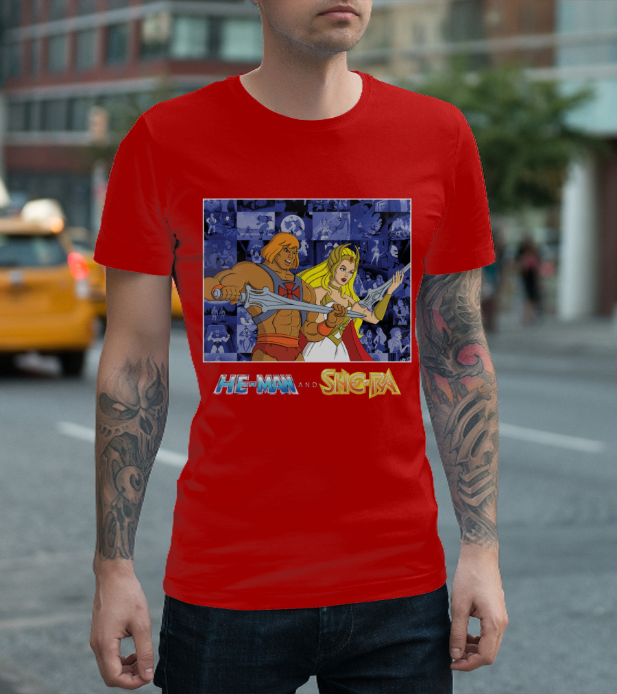 He-Man and She-Ra Characters with Sword T-Shirt