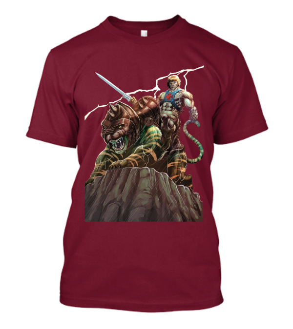 He Man Masters Of The Universe Sword And Battle Cat On Cliff With Lightning T-Shirt