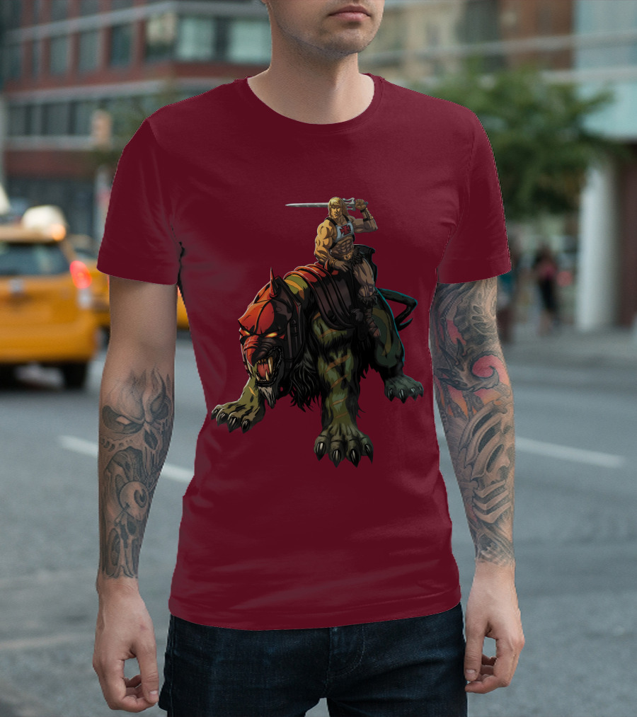 He-Man Riding Battle Cat with Sword Raised T-Shirt