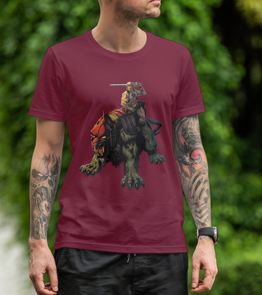 He-Man Riding Battle Cat With Sword Raised T-Shirt