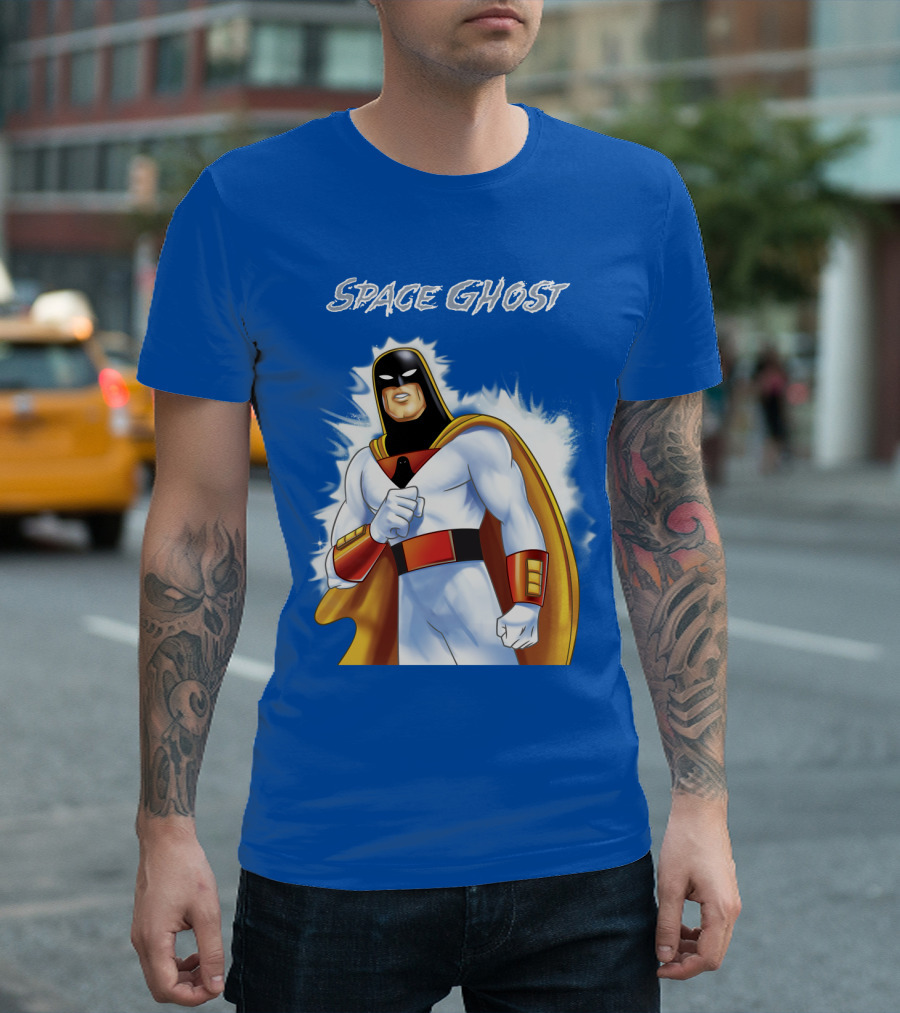 Space Ghost Classic Character with Dynamic Pose and Iconic Heroic T-Shirt
