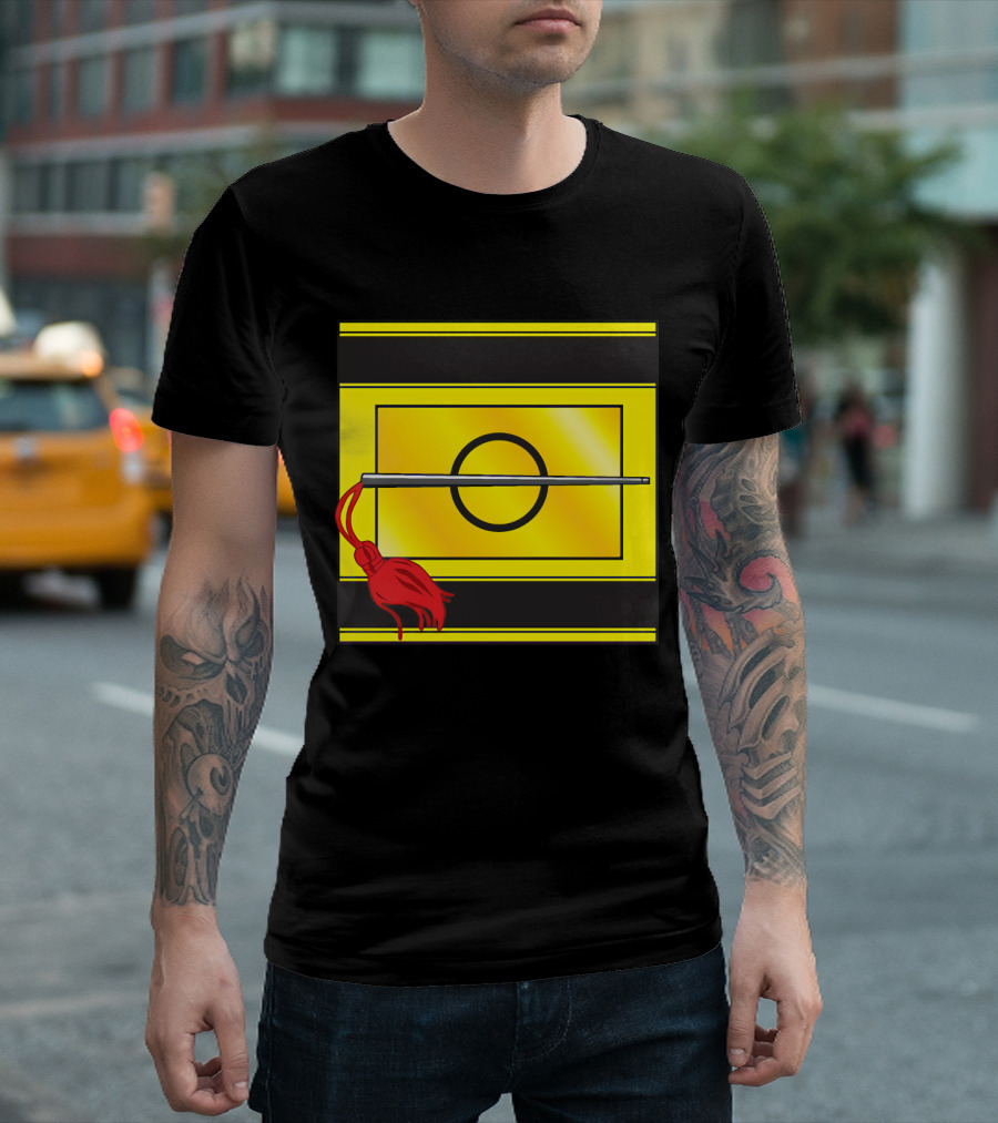 Crusis Lancers Circle and Tassel Icon on Yellow and Black Stripes T-Shirt