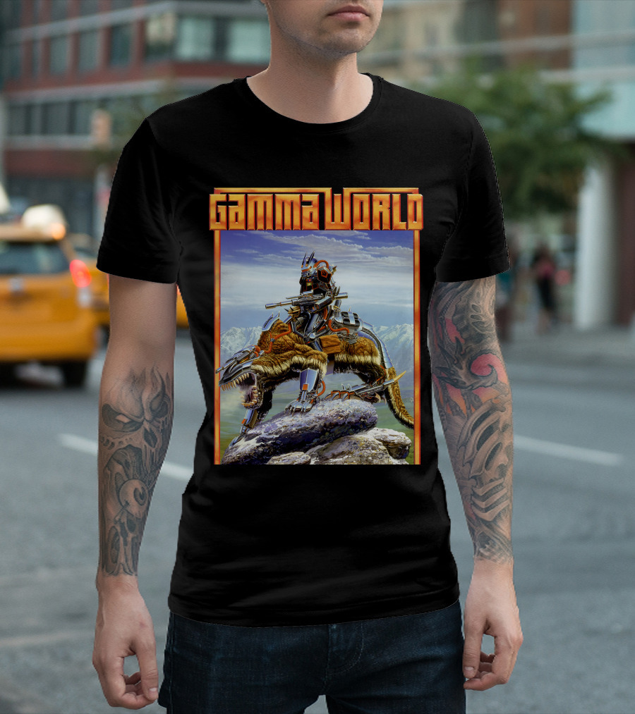 Gamma World Futuristic Cybernetic Dinosaur Adventure T-Shirt