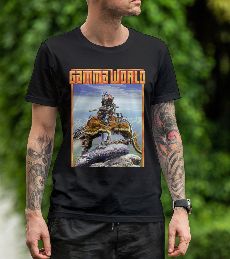 Gamma World Futuristic Cybernetic Dinosaur Adventure T-Shirt
