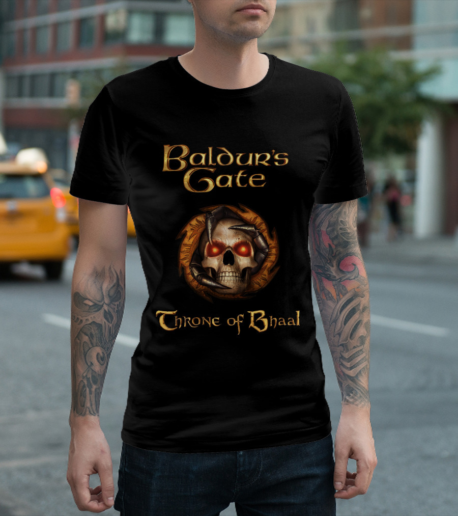 Baldur's Gate II Throne of Bhaal Skull Logo with Flaming Claws T-Shirt