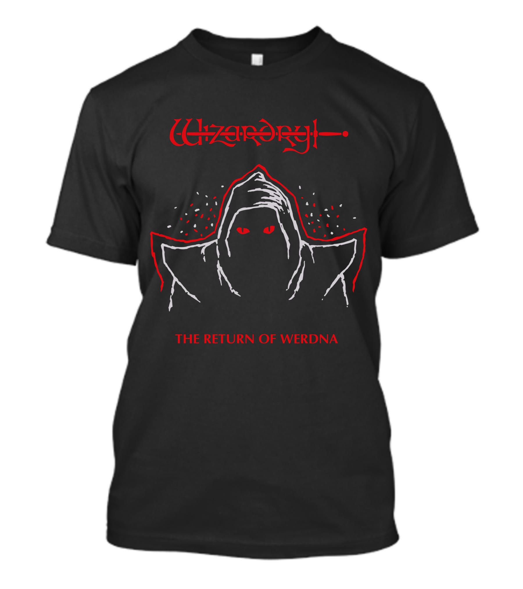 Wizardry The Return Of Werdna Mysterious Hooded Figure With Red Eyes T-Shirt
