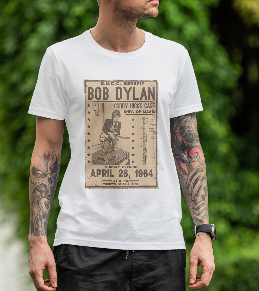 S.N.C.C. Benefit Bob Dylan Curry Hicks Cage Univ. Of Mass. April 26, 1964 T-Shirt