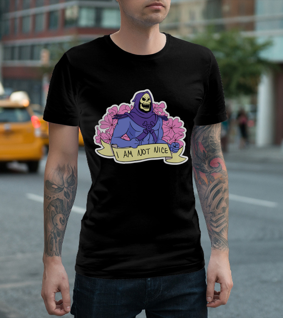 Skeletor I Am Not Nice Masters of the Universe Floral Background T-Shirt