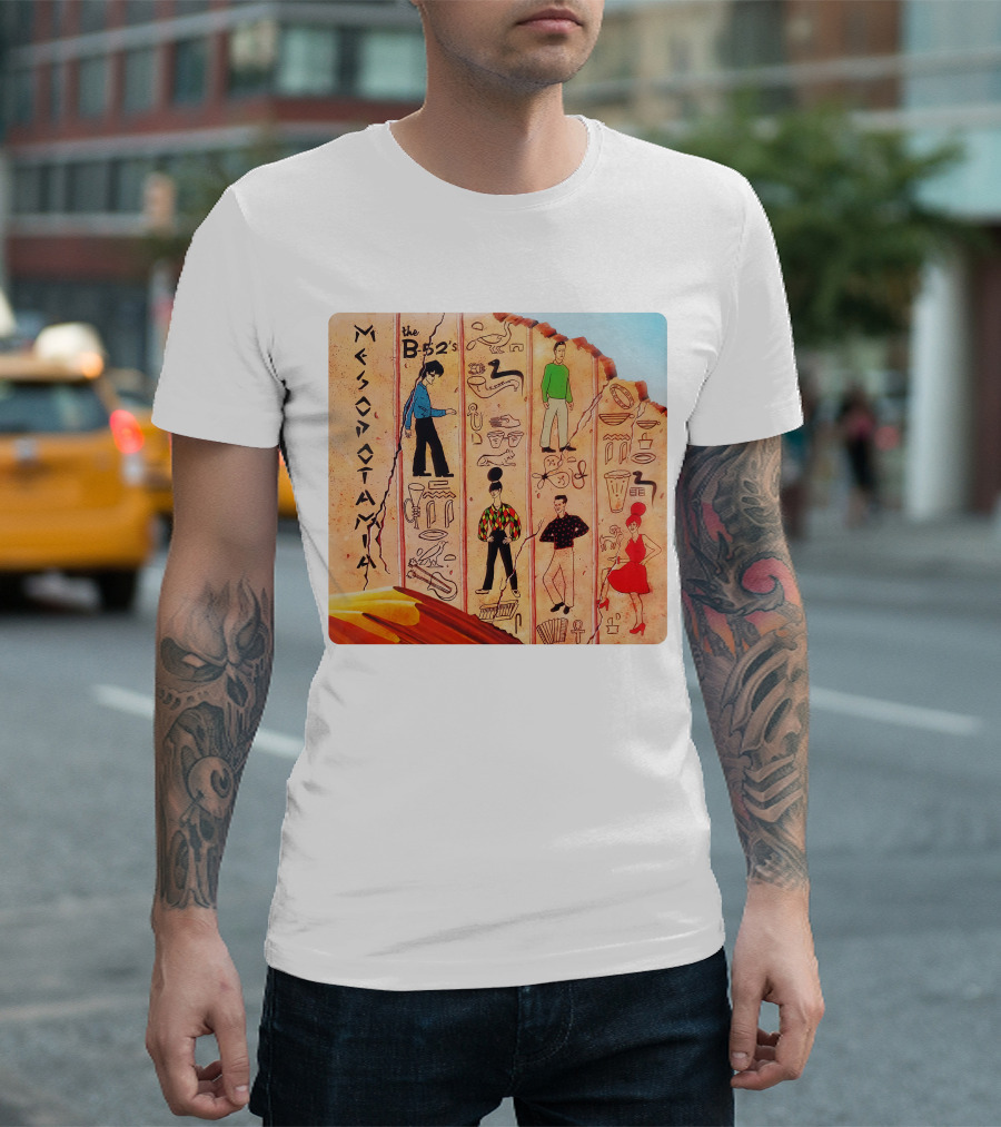 The B-52's Mesopotamia Album Art with Ancient Symbols and Figures T-Shirt