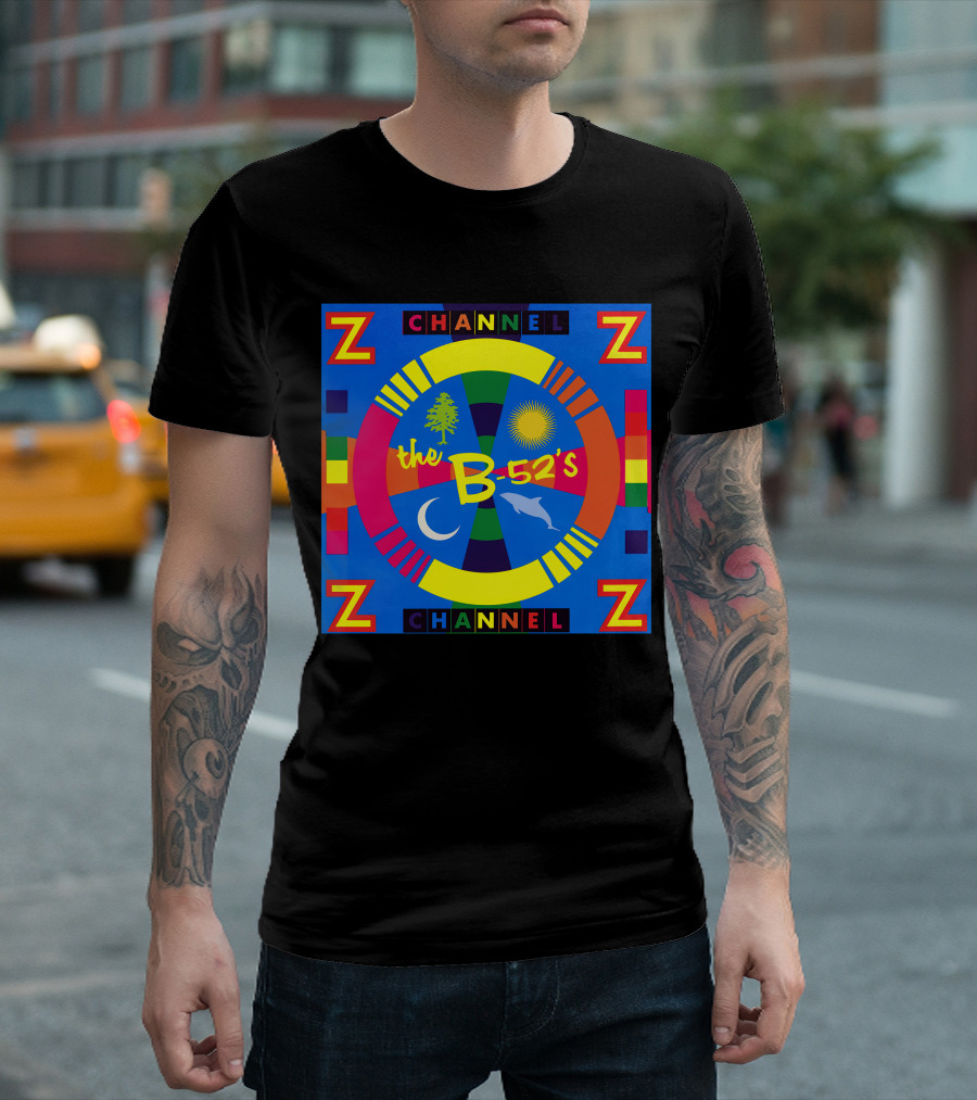 Channel Z The B-52's Colorful Circular Symbols Moon Dolphin Sun Tree T-Shirt