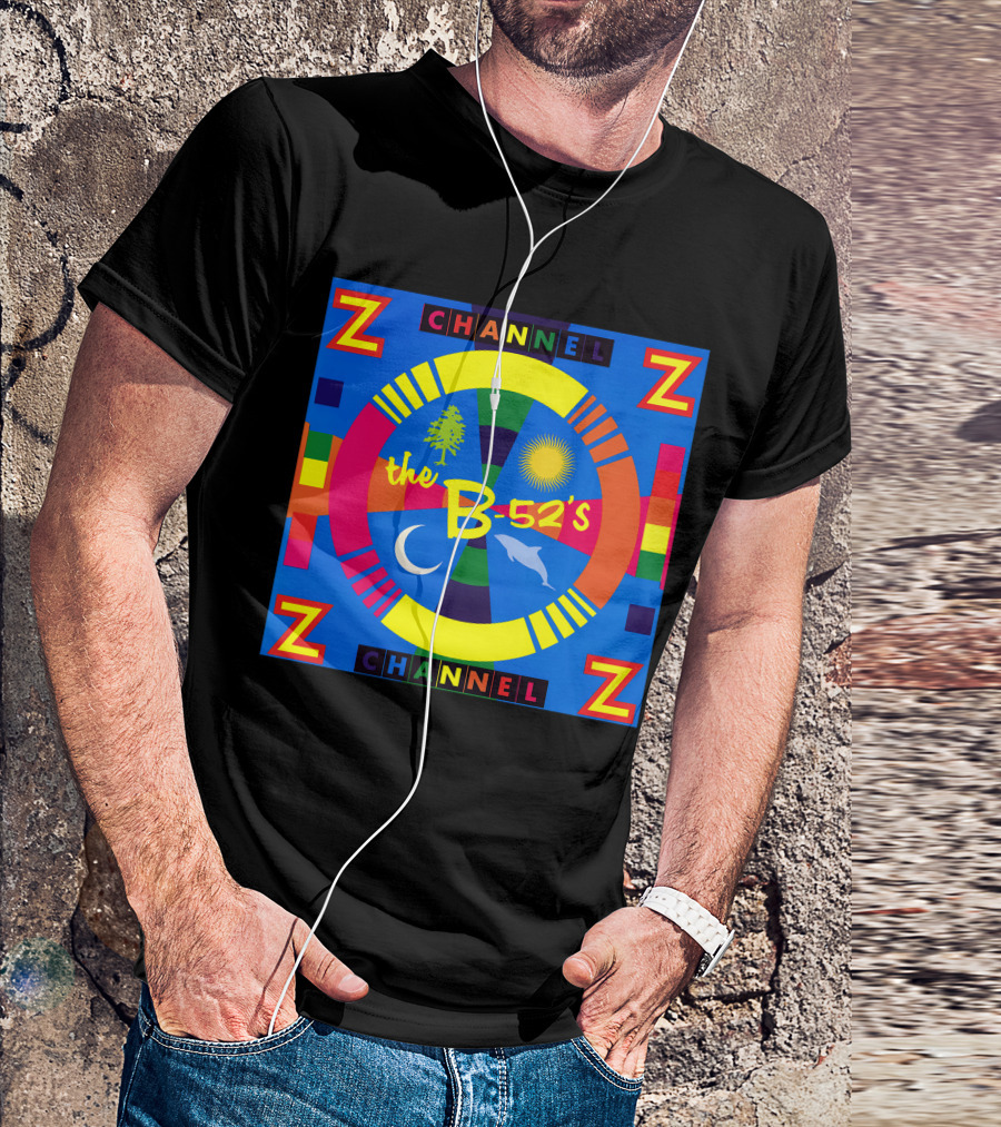 Channel Z The B-52's Colorful Circular Symbols Moon Dolphin Sun Tree T-Shirt
