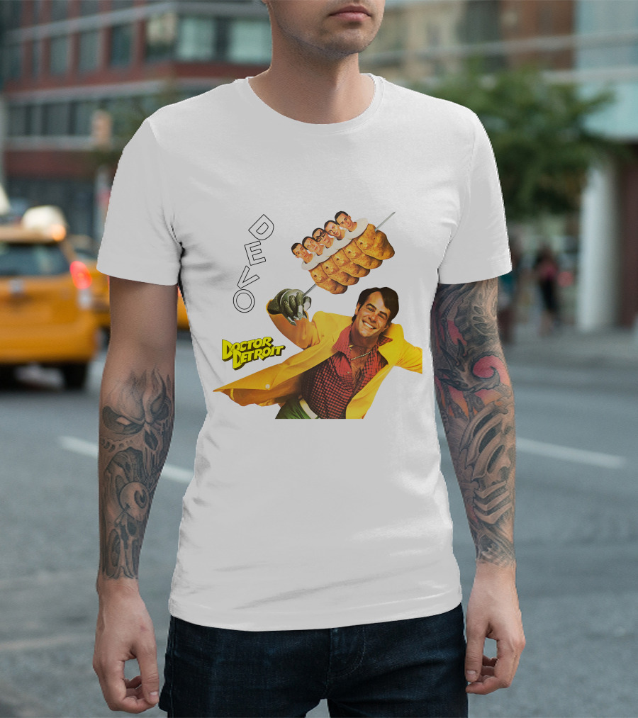 DEVO Doctor Detroit Theme Hot Dog Skewer Image T-Shirt