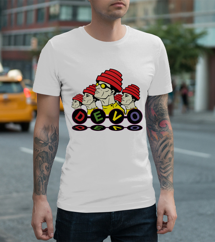 Devo Band Red Hats Yellow Shirts Sunglasses Iconic T-Shirt