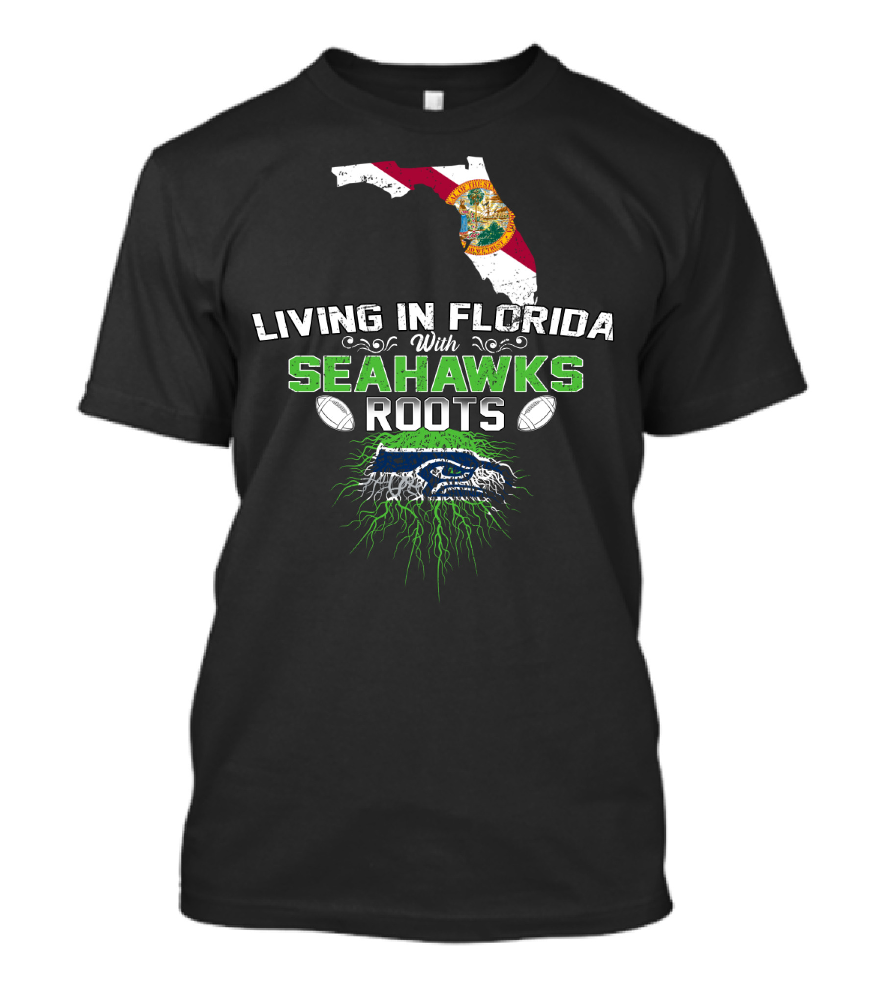 Living In Florida With SEAHAWKS Roots Florida Map Seahawks T-Shirt