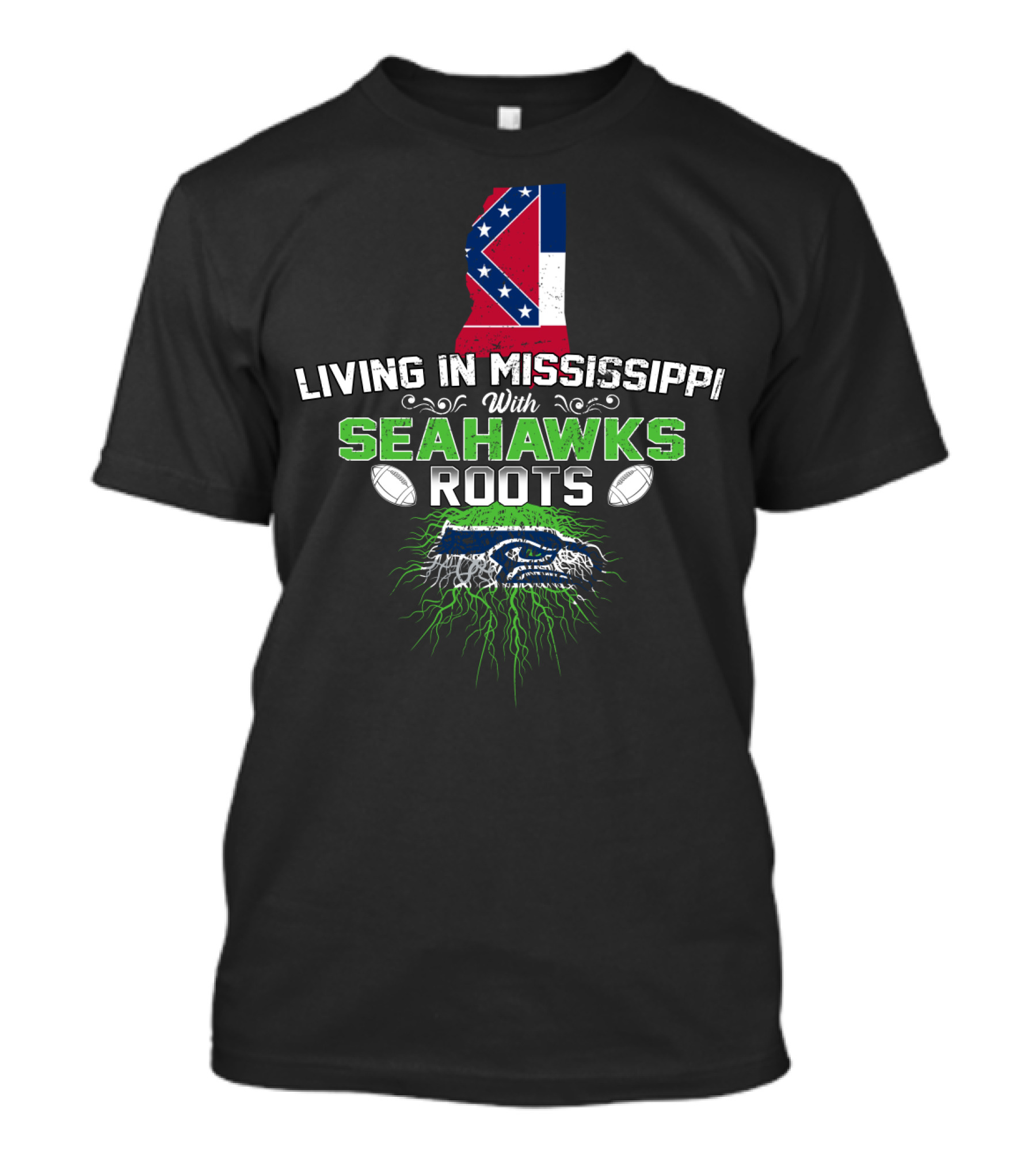Living In Mississippi Proudly Showing Seahawks Roots With State Flag And Iconic T-Shirt