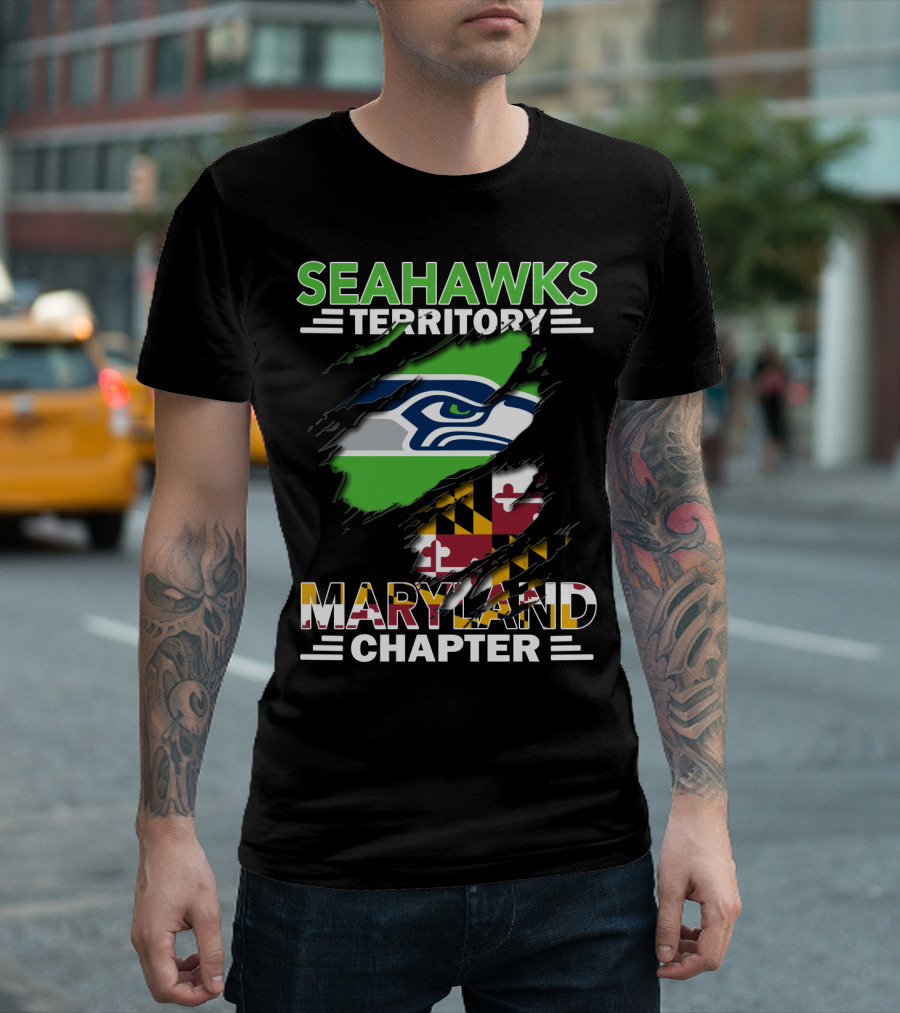 Seahawks Territory Maryland Chapter Flag And Logo Ripped T-Shirt