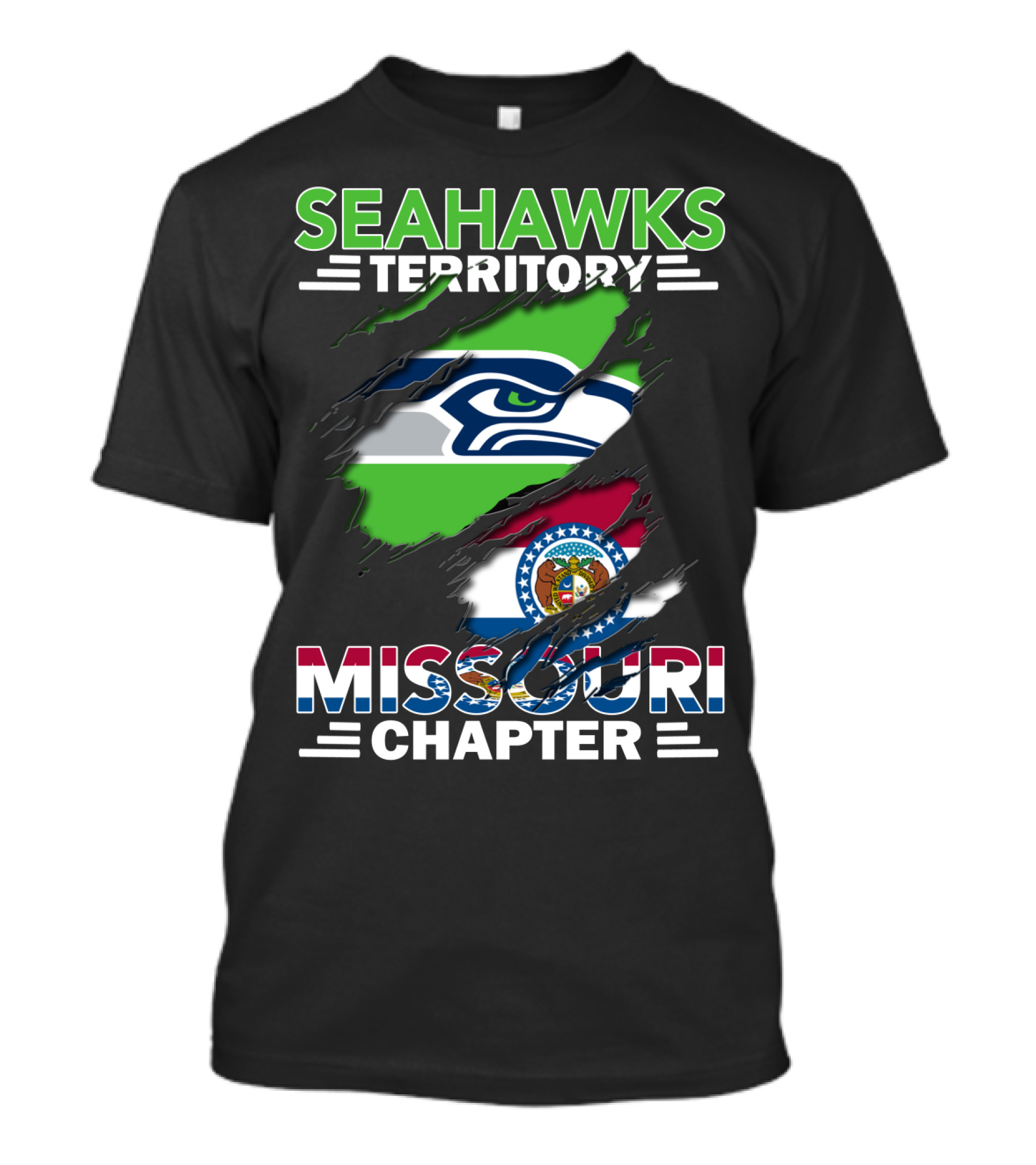 Seahawks Territory Missouri Chapter Team Pride Flag Ripped Style T-Shirt