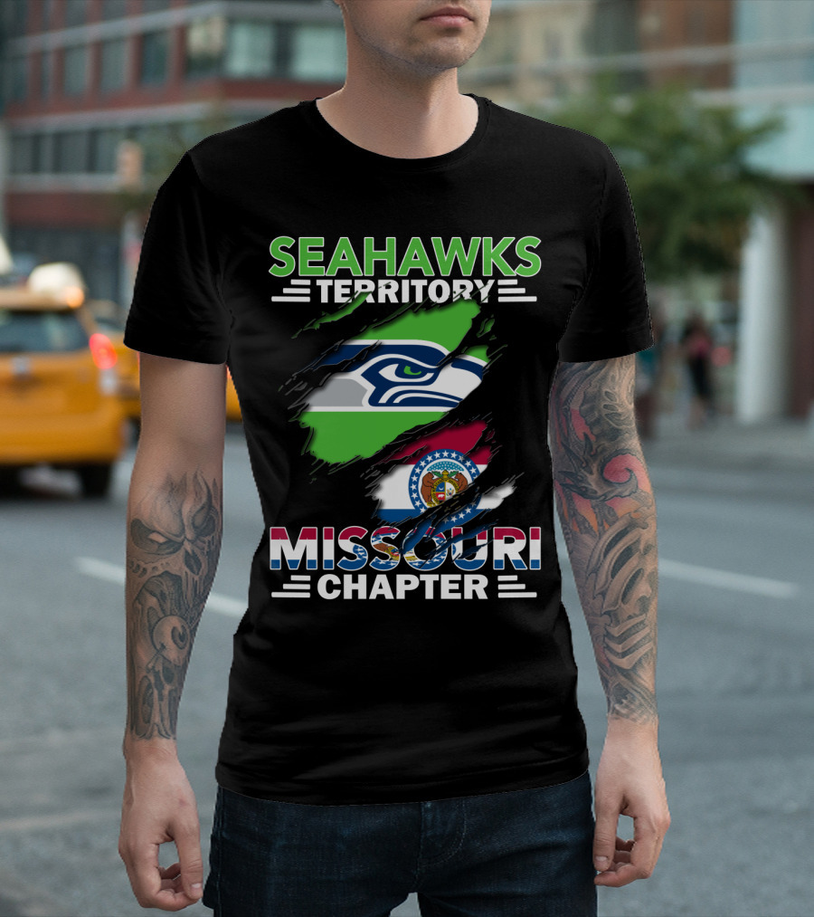 Seahawks Territory Missouri Chapter Team Pride Flag Ripped Style T-Shirt