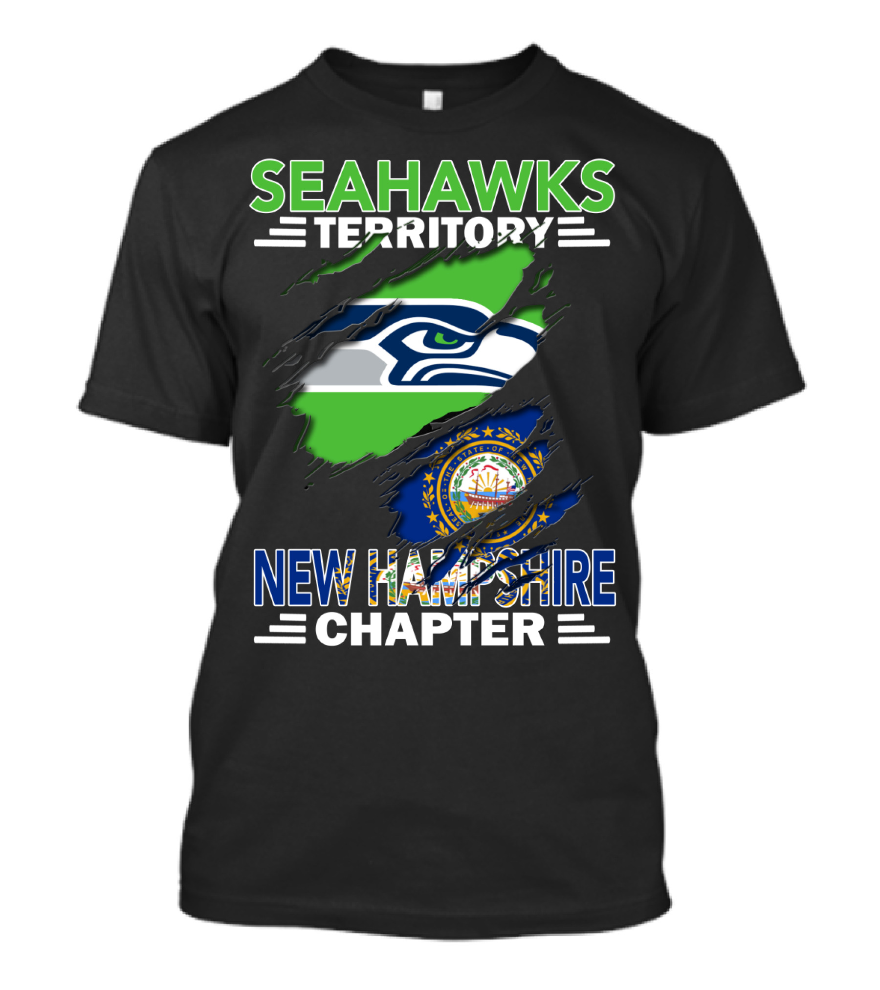 Seahawks Territory New Hampshire Chapter Seahawks Logo New Hampshire Flag T-Shirt
