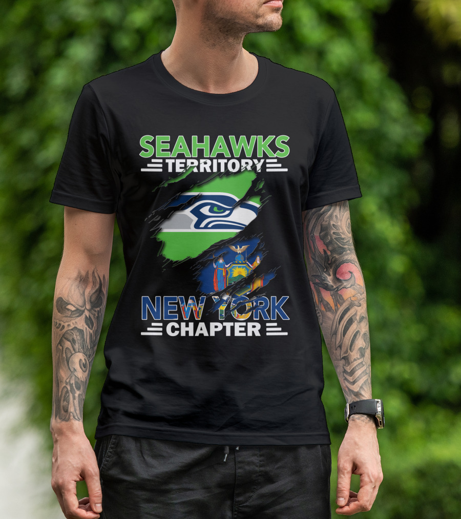 Seahawks Territory New York Chapter Seahawks Logo And New York State Flag T-Shirt